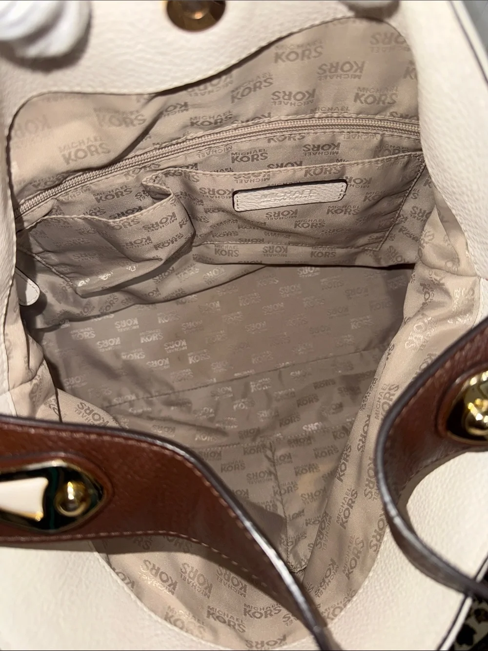Michael Kors Joplin Leather Hobo In Brown/Cream